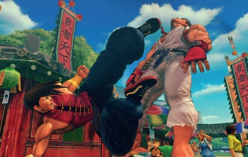 Super Street Fighter IV: Arcade Edition - Yang kicks Ryu in the face